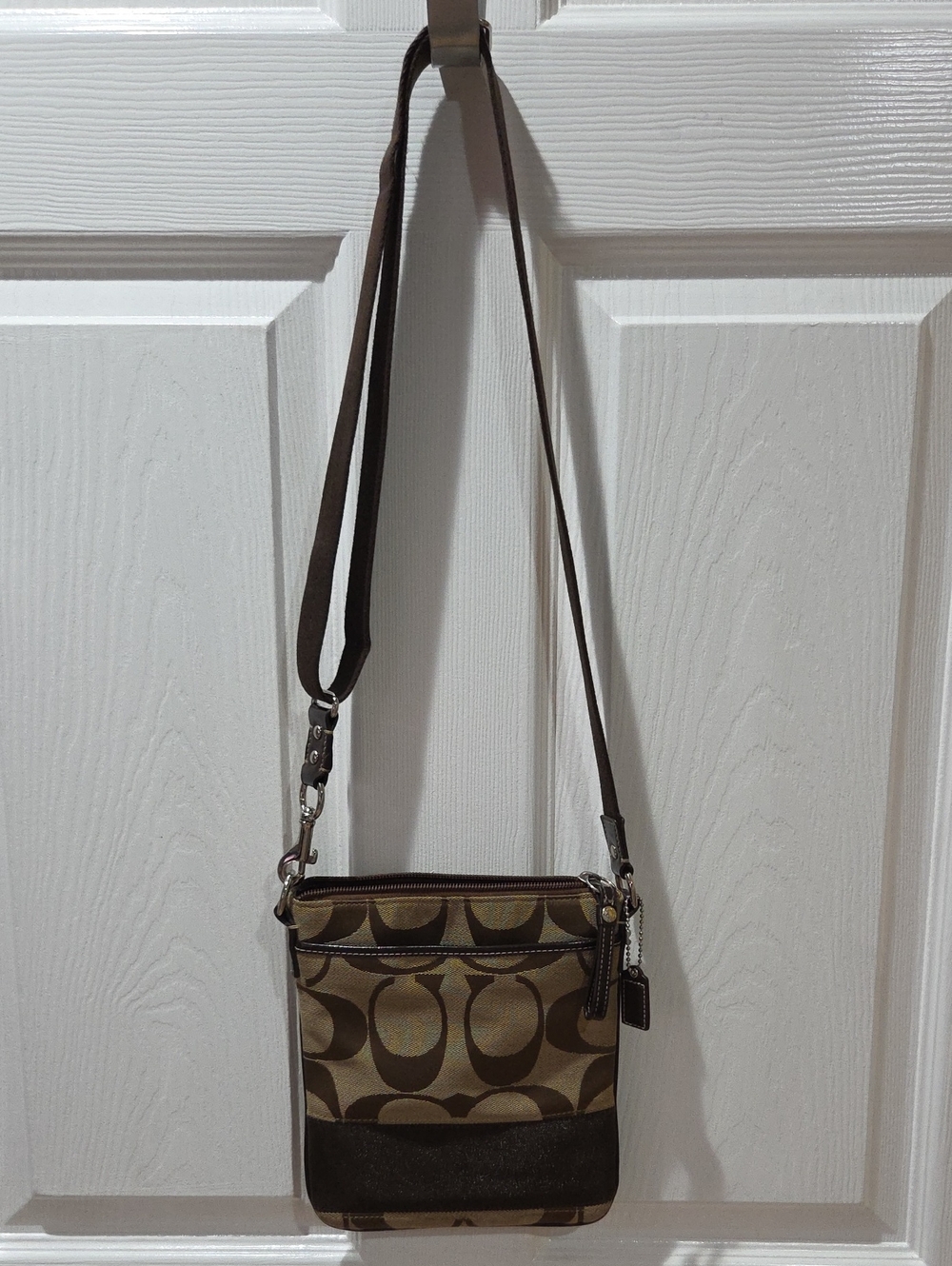 Coach Tan and Brown Signature Crossbody Bag